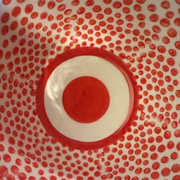 CREATIVE CO-OP Artisan Look Stoneware Mug w/ Red Dots Design & Shiny Gold Handle - Picture 7 of 11